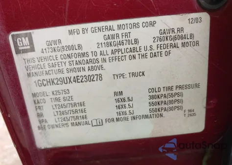 2004 Chevrolet Silverado K2500 Heavy Duty from USA, damaged, VIN 1GCHK29UX4E230278